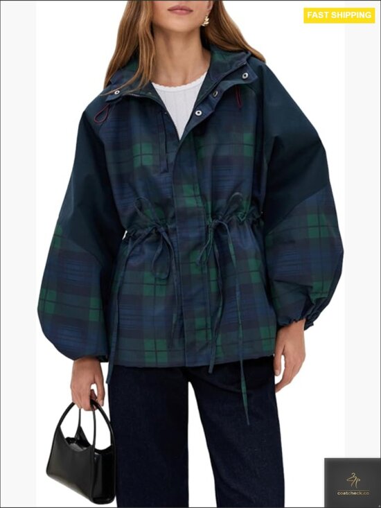 Jackets & Blazers - Plaid Raincoat Showerproof Jacket Windbreaker Adjustable Hood Trench